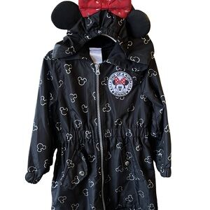 Disney Black Minnie Mouse Hooded Raincoat with Red Bow Accent